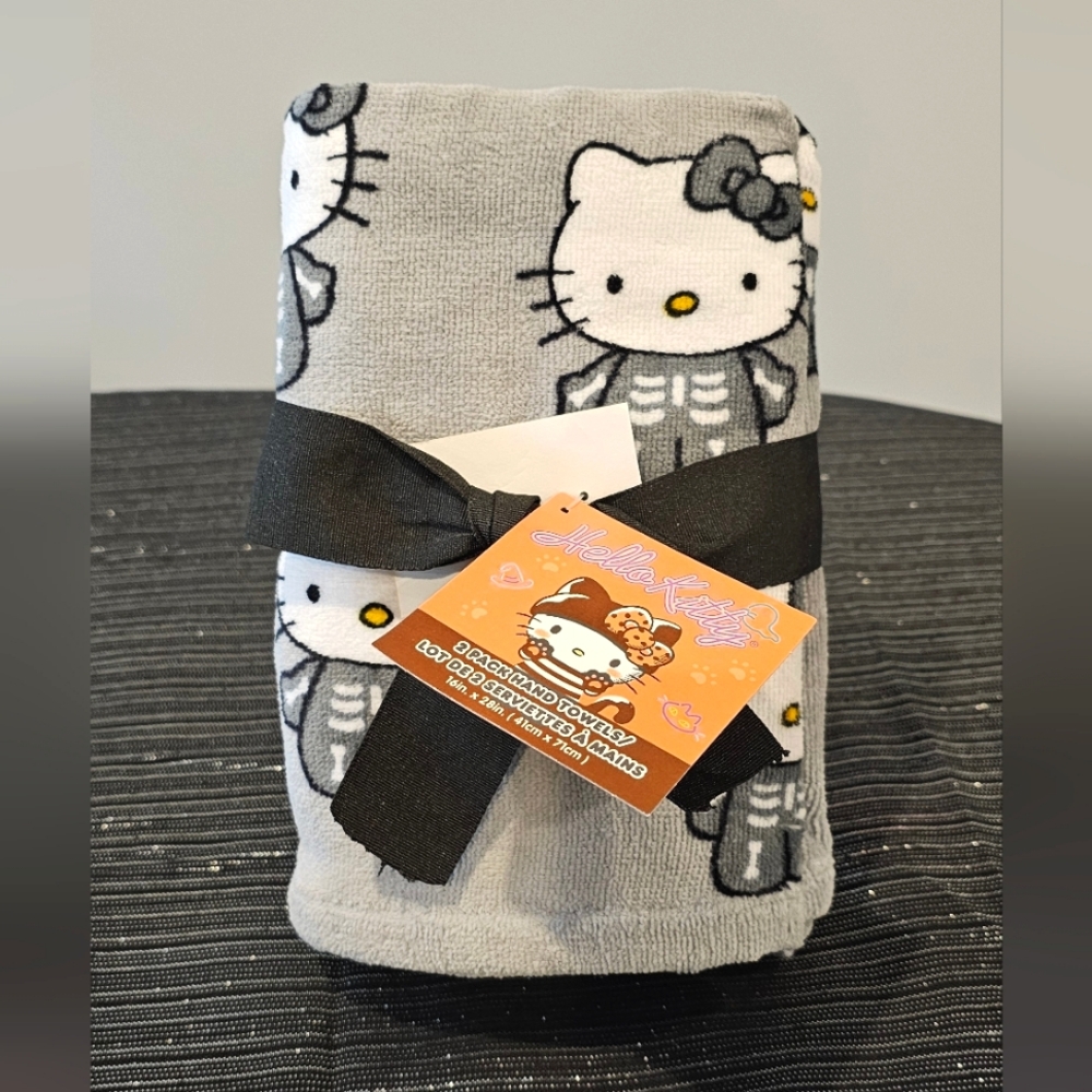 🔥💀 Hello Kitty Skeleton decorative hand towels, gray 2-pack. NWT & giftable!